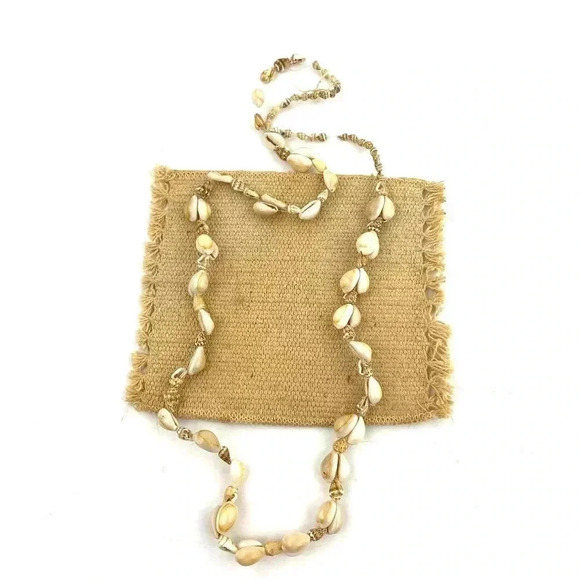 VTG Cowrie Shells Natural Seashells Beaded Long Necklace Handmade 36" - Picture 2 of 9